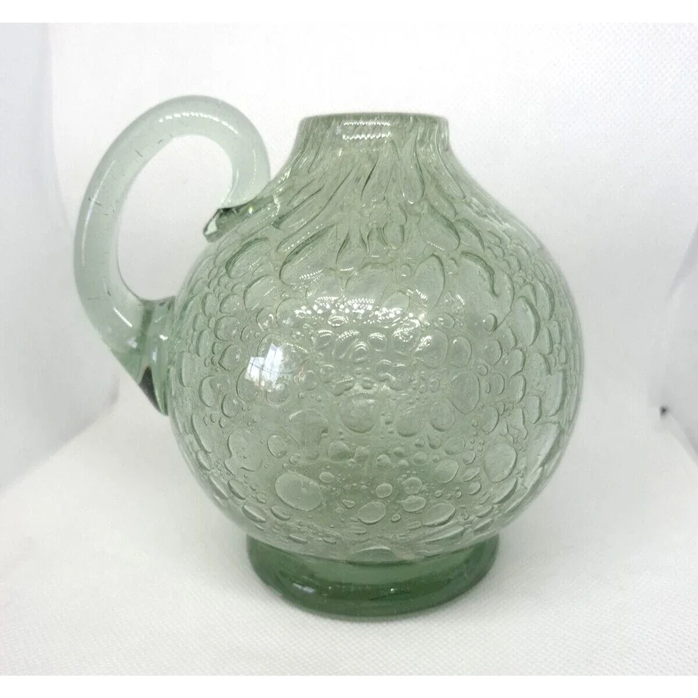 Ture Berglund Bubble Glass Jug 1940s Vase Handle Sweden Unmarked Skansens